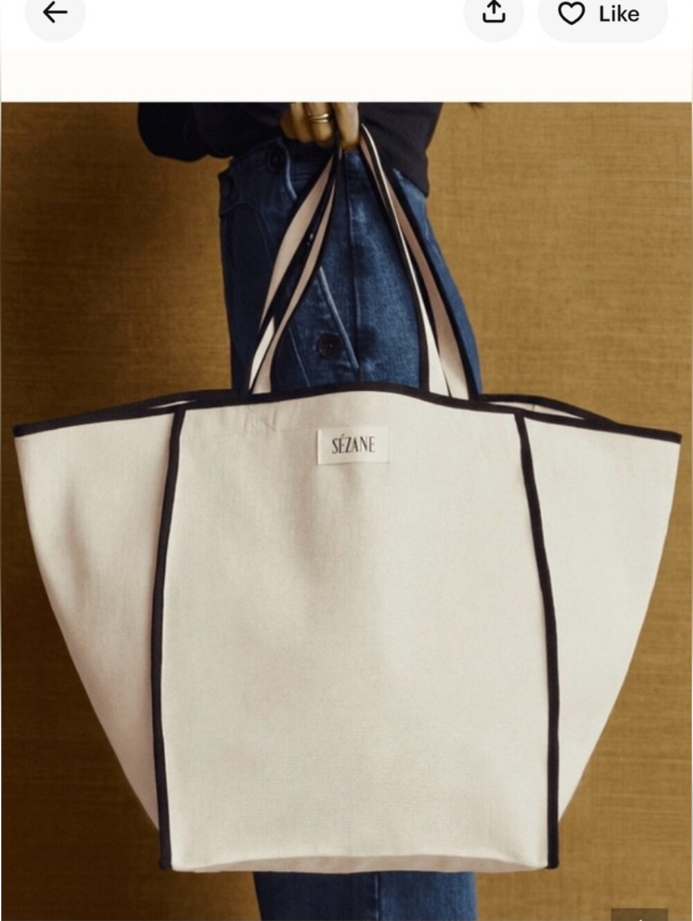 Sezane Canvas Tote with Black Trim